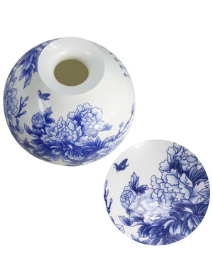 [product type] | Birds in Peony Bush Blue and White Bone China Flower Vase | Dahlia