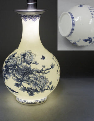 [product type] | Birds in Peony Bush Blue and White Bone China Flower Vase | Dahlia