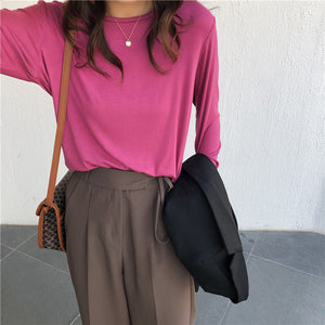 womens-model-base shirts春夏季女士圆领莫代尔打底衫/穿着舒适/时尚百搭/修身显瘦